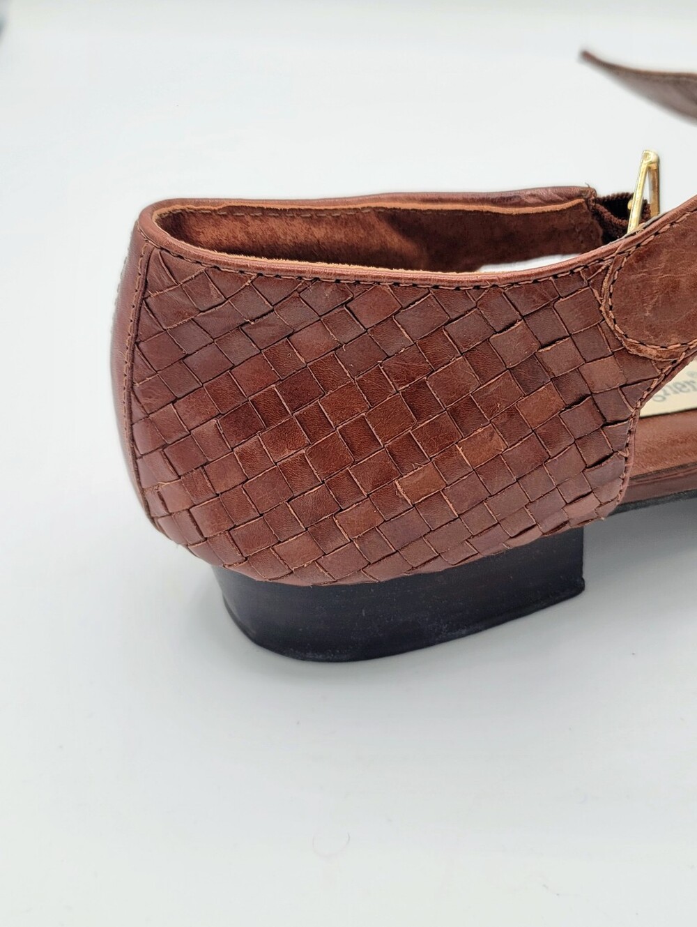 Etienne Aigner Toba Woven Leather T Strap Peep Toe Shoes Womens 9.5 M Brazil 80s - Picture 8 of 16